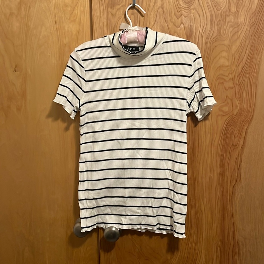 Striped A.P.C. Mock Neck Top